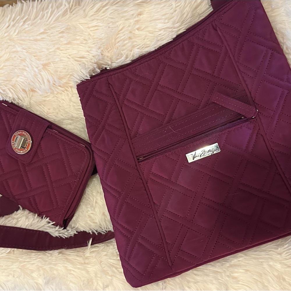 Vera Bradley Quilted Burgundy Crossbody Bag& wallet